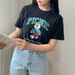 험블스튜디오 눈멍베어 프린팅 오버핏 기본 반팔티셔츠 32수 한여름용