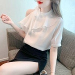 반팔 블라우스 2024년 여름 프렌치 시크 셔츠 디자인 감각 크롭 오프숄더 탑