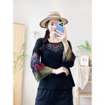 연운각 봄소매배색티셔츠 에스닉자수플레어소매배색프릴레깅스375