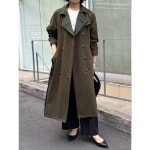 하츠하라 여성 일본 트렌치코트 귀 패치 도톰한 가을 겨울 더블 버클 벨티드 여성 코트