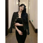 블랙 스팽글 빈티지 스몰카라 울 트위드 24조가을 신명원 기품 정장 쇼트 코트녀