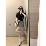 여름옷에 다계통 작은 키에 매콤 날씬해 보이는 여인숙 반팔 상의 스팽글 원피스 세트녀