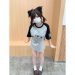 히주 오리지널 방울냥이네 집 2차원 애니메이션 캐릭터 나그랑 그래피티 프린트 반팔 루즈핏 학생 상의