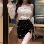 소녀 로맨스 소리소리 헤비 폭스라이크 조끼 스팽글 스커트 세트