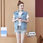 애니율 여성 캐주얼 데님 폴로넥 청조끼 라이트 G1545