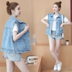 애니율 여성 캐주얼 데님 폴로넥 청조끼 라이트 G1545