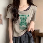 살구색 가짜 투피스 순면 그린 지브라 곰돌이 반팔티 여 2023 여름 유럽 상의 트렌디한 ins