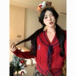 해피유통 여성용 추동 터틀넥 리본 니트 가디건 숏 스웨터 상의 LWJ S