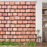 식물 벽돌 벽 샤워 커튼 돌 녹지 잎 덩굴 농장 소박한 정원 풍 10 1개 E 150x180cm-60x70in 8956AL