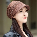 ROYALBELLE 여성용 가을 겨울 스타일리시한 주름 장식 짧은 챙 모자 캐주얼 디자인 망사 레이스 캡 머리둘레 연핑크 D01015021