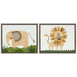 Stupell Industries Adorable Cozy Elephant Lion 2 pc Framed Floater Canvas Wall Art Set Des