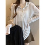 후드 하프 래쉬가드 블라우스 여 여름 거즈 심천 하의 실종 긴팔 티 엉덩이 덮는 상의