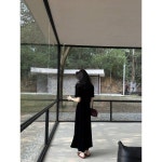 모던197 벨벳 브이넥 반팔 원피스 여 2024 봄 퍼프소매 슬림핏 롱스커트 H5992