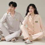 POPSONIC 실크핏 긴팔커플잠옷 상하세트 여성남성홈웨어 여자 M 핑크색