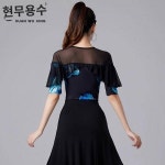 왈츠 상의 프린트 망사 모던 댄스 연공복 여 지바트 댄스 의상 라틴 댄스복