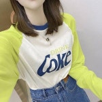 배색 긴팔 티셔츠 여춘추 선전 유럽 레터링 프린트 순면 톱 배색 래글런 레깅스