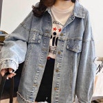 다올 청자켓 여자 데미지 데님 구제스타일 오버핏 자켓