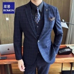 로몽 체크 신랑 정장 남 쓰리피스 슬림 잉글리시 정장 한국판 캐주얼 웨딩드레스