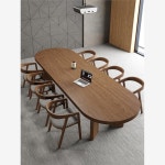 타원형 회의실 긴 식탁 인용 스터디카페 우드슬랩 140 70 두께4 사이즈 소재