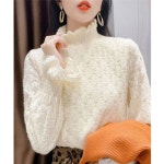 기모 여성 블라우스 반목 레이스 겨울 긴팔 티셔츠