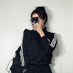 스포티 라인 져지 트레이닝 트랙 집업 숏 점퍼 Y2K 세미 크롭 탑 하이넥 여자 여성 데일리 아우터