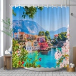 야외 정원 풍경 샤워 커튼 라파 올드 타운 해안 지중해 욕실 장 2 1개 J 220x180cm-86x70in 4481SD