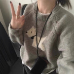 나른한 바람 빈티지 자카드 만화 강아지 투피스 스웨터 여자 가을 겨울 한국계 루즈한 감령 니트 상의 붐