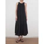 캐주얼 라운드 텐셀 린넨 A라인 스커트 배색 스트링 롱 나시 캐주얼 원피스 여하 H6797