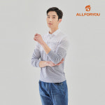 올포유 올포유 모델착장 남성 잔스트라이프 배색 카라 티셔츠 AGTYL2411-100