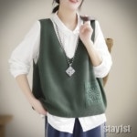7칼라 짜임 니트 여성 여자 자수포켓 조끼 8148 어깨솔 여성숄