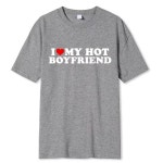 남성 반팔티 빈티지 재미있는 I Love My Hot 여자 커플 그래픽 티셔츠 남자