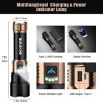 점화 렌즈가 장착된 SKYFIRE LED 손전등 1500 초밝은 충전식 손전등 줌블 4가지 모드 캠핑 필수품을 위한 방수 손전등 야외 가정 선물