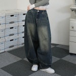 리마지 Balloon fit cutting line denim