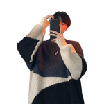 남성 라운드넥 오버핏 배색 두꺼운 니트티 루즈핏 가을 겨울 남 니트맨투맨 이너티 스웨터 M