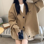 메이킹유 가을겨울 데일리 도톰 브이넥 삼각 포켓 베이직 니트 가디건 루즈핏 오버핏 캐주얼 제이프가디건 H6104