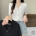 루루뷰티패션 여성 별 버튼 장식 단추 여름 반팔 골지 가디건 E0238