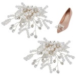 FINGERINSPIRE 2 PCS Pearl Shoe Clips Alloy Crystal Rhinestone Shoe Clip Flower Leaf Shoe Buck