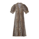 가니 레오파드 프린트 퍼프 슬리브 브이넥 롱 원피스 943 LEOPARD