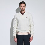 가먼트골프 가먼트골프 남성용 울 케이블 브이넥 풀오버 니트 054