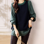 포플러앤씨 여성용 헬린 일체형 블라우스 그린 P25SPBL121337