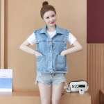 2021년 데님 조끼 여성용 짧은 데님 상의 무소매 캔숄 여름 의류