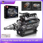Mold King 10205 기술 자동차 RR 빈티지 V12 엔진 동력 시뮬레이션 모델 전기 드라이브 빌딩 블록 장난감