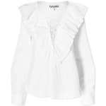 GANNI GANNI 가니 코튼 포플린 러플 브이넥 블라우스 F8701-151