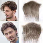 남성용 헤어 라인 스위스 레이스 Toupee 이마 V 모양 전면 투명 라이트 베이스 패치 인모 가발 모세관 보형