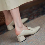 2024 빈티지 화이트힐 로퍼 심플한 슬립온 미들굽 리얼 가죽 단화 소프트 소가죽