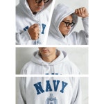USNA 미국 해군사관학교 라이선스 HEAVY WEIGHT 풀오버 파카 대학로고프린트 T ASHGRAY L NAVY-005
