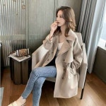여성 봄 가을 롱 트렌치 코트 더블 하프 코트 슬림핏 정장 칼라 여성 상의 루즈핏 캐주얼 코트 데일리 자켓 YMY L
