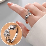 옷자락 여성 연꽃 잉어 건강 재물 오픈 사이즈조절 은 반지