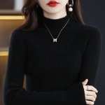 패션고리 여성 반폴라 풀오버 슬림핏 울 니트티 H21