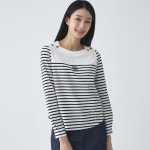 지센 지센 2컬러 스트라이프 자수 포인트 긴팔 티셔츠 LCTSO226